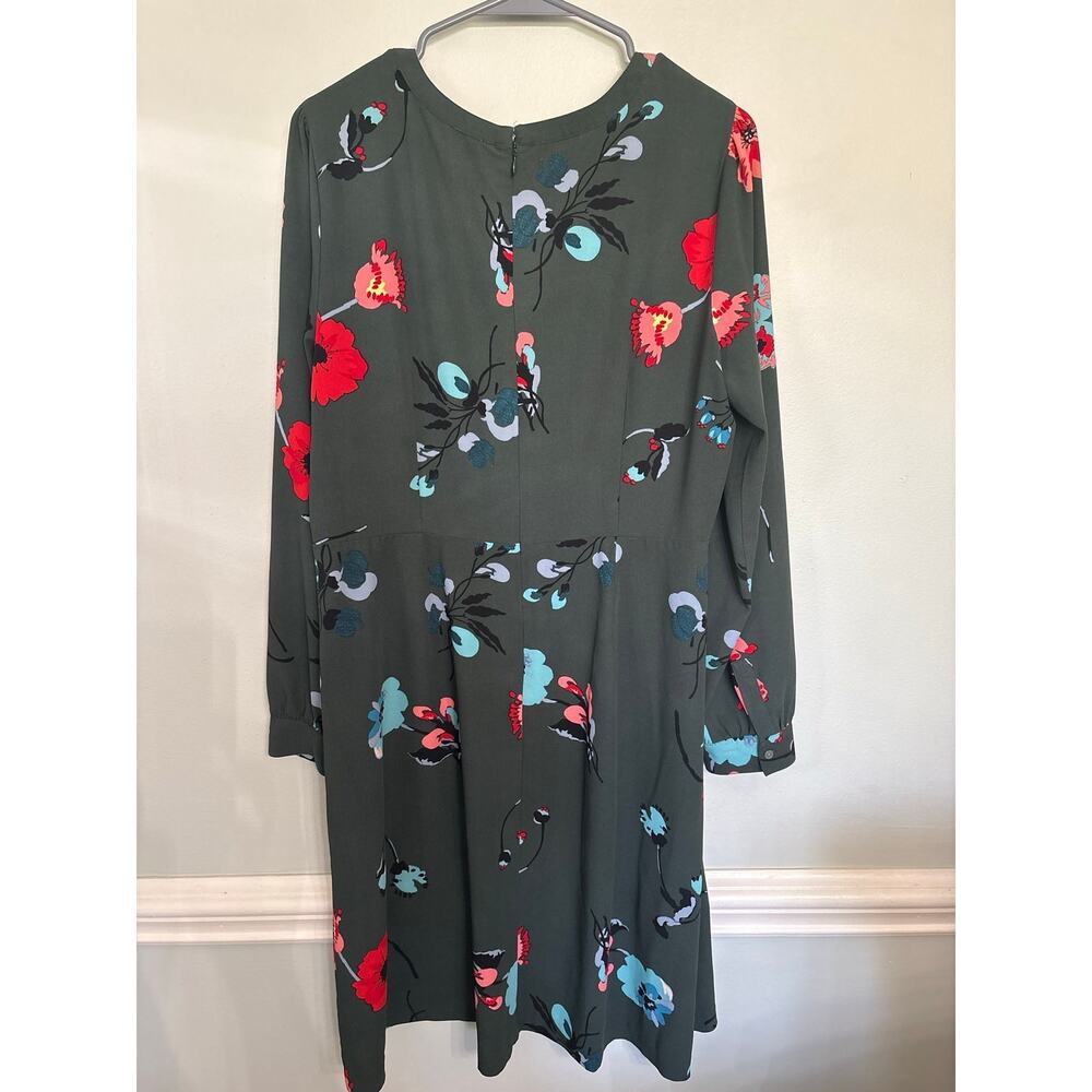 LOFT Floral Long Sleeve Dress Green Red Blue Print Size 12 - Picture 2 of 3